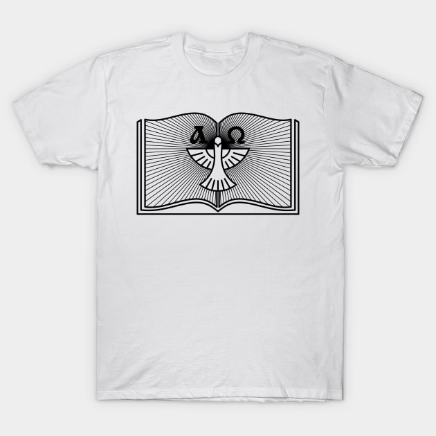 The dove is a symbol of the Holy Spirit, and an open bible T-Shirt by Reformer